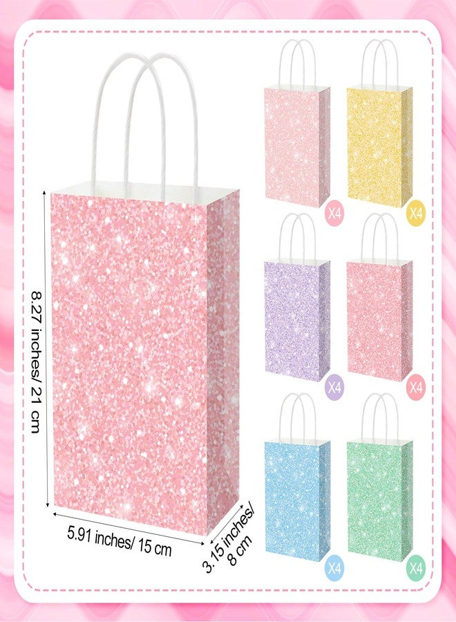 SilTriangle 24 Pcs Glitter Pastel Party Favor Bags with Handles Pastel Christmas Gift Bags Bulk Colored Paper Goodie Packaging Birthday Holiday Party Supplies, 5.91 x 3.15 x 8.27 Inches, 6 Color - Image 2